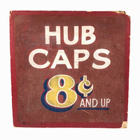 C. 1940s Hand-painted Hub Caps Sign on Cardboard