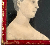 Finely Drawn Double Sided Earlyish 19th Century Graphite Portrait Miniature Under Glass with Paper Wrap