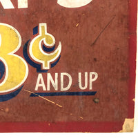 C. 1940s Hand-painted Hub Caps Sign on Cardboard