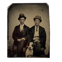 Fancy Young Men with Attitude and Handsome Dog, Hand-tinted Antique Tintype