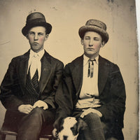 Fancy Young Men with Attitude and Handsome Dog, Hand-tinted Antique Tintype
