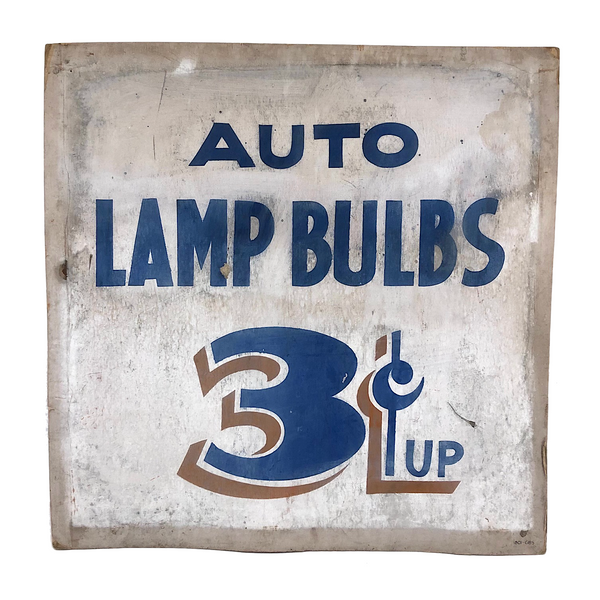 C. 1940s-50s Hand-painted Auto Bulbs Sign on Cardboard