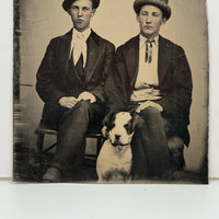 Fancy Young Men with Attitude and Handsome Dog, Hand-tinted Antique Tintype