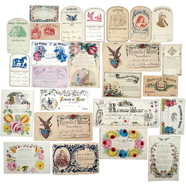 19th Century Rewards of Merit - Group Two (On Card, c. 1840s-70s)