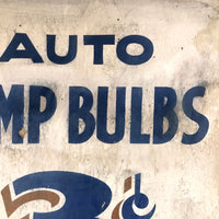 C. 1940s-50s Hand-painted Auto Bulbs Sign on Cardboard