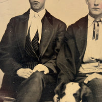 Fancy Young Men with Attitude and Handsome Dog, Hand-tinted Antique Tintype
