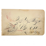 Truly Your Friend, Bird and Tiny Bug, Spencerian Red and Black Ink Calligraphy Autograph Album Page, 1884