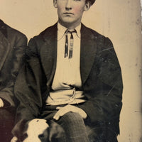 Fancy Young Men with Attitude and Handsome Dog, Hand-tinted Antique Tintype