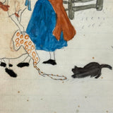 Girls and their Pets, Very Charming Early-Mid Century Watercolor in Period Lemon Gold Frame with Original Glass