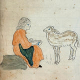 Girls and their Pets, Very Charming Early-Mid Century Watercolor in Period Lemon Gold Frame with Original Glass