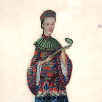19th C. Chinese Pith Painting Portrait of Woman with Opium Pipe