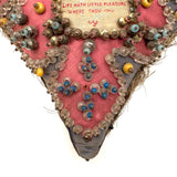 Forget Me Not, Large, Early 20th Century Soldier Made Heart Shaped Folk Art "Sweetheart" Pin Cushion