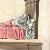 Femme en Couche (15th Century), 1860 Hand-colored French Print, Trimmed and Framed