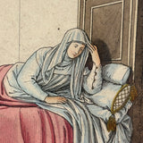 Femme en Couche (15th Century), 1860 Hand-colored French Print, Trimmed and Framed