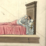 Femme en Couche (15th Century), 1860 Hand-colored French Print, Trimmed and Framed