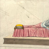 Femme en Couche (15th Century), 1860 Hand-colored French Print, Trimmed and Framed