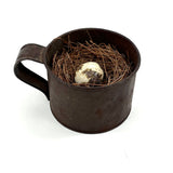 19th Century Tin Cup with Bird's Nest and Spotted Quail Egg, As Found in Maine