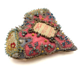 Forget Me Not, Large, Early 20th Century Soldier Made Heart Shaped Folk Art "Sweetheart" Pin Cushion