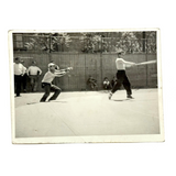 Catcher, Swinging Batter  and Watchers, Lovely c. 1940s Snapshot Photo