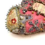 Forget Me Not, Large, Early 20th Century Soldier Made Heart Shaped Folk Art "Sweetheart" Pin Cushion