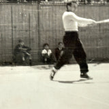 Catcher, Swinging Batter  and Watchers, Lovely c. 1940s Snapshot Photo