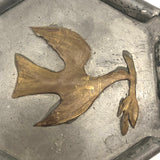 Metalsmith Made Pewter Lidded Box with Brass Dove, Marked MS