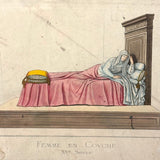 Femme en Couche (15th Century), 1860 Hand-colored French Print, Trimmed and Framed