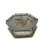 Metalsmith Made Pewter Lidded Box with Brass Dove, Marked MS