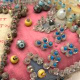 Forget Me Not, Large, Early 20th Century Soldier Made Heart Shaped Folk Art "Sweetheart" Pin Cushion