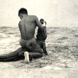 Aligator and Tamer in Pit with Onlookers, Timely Feeling c. 1940s Snapshot