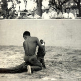 Aligator and Tamer in Pit with Onlookers, Timely Feeling c. 1940s Snapshot