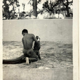 Aligator and Tamer in Pit with Onlookers, Timely Feeling c. 1940s Snapshot