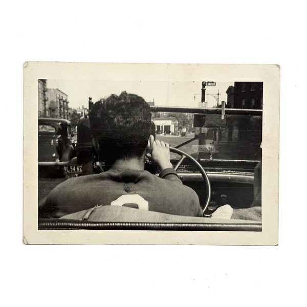 Young Man, Convertible, Football Jersey, View From Behind, Terrific 1930s-40s Snapshot