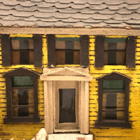 Elaborate Wood and Cardboard Folk Art Yellow House with Garage