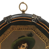 19th C. Lacquer Snuff Box Lid with Handsome Portrait, Period Framed