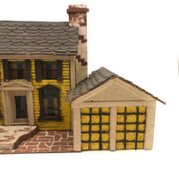 Elaborate Wood and Cardboard Folk Art Yellow House with Garage