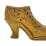 SOLD Deco Detailed Antique Carved Miniature Shoes in Original Gold Paint