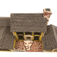 Elaborate Wood and Cardboard Folk Art Yellow House with Garage