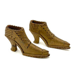 SOLD Deco Detailed Antique Carved Miniature Shoes in Original Gold Paint