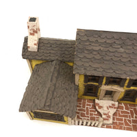 Elaborate Wood and Cardboard Folk Art Yellow House with Garage
