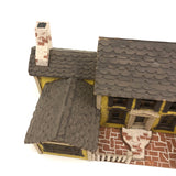 Elaborate Wood and Cardboard Folk Art Yellow House with Garage