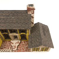Elaborate Wood and Cardboard Folk Art Yellow House with Garage