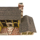 Elaborate Wood and Cardboard Folk Art Yellow House with Garage