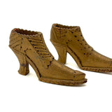 SOLD Deco Detailed Antique Carved Miniature Shoes in Original Gold Paint