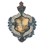 SOLD Unusual Antique Painted Tinwork Frame with Continental Watercolor Drawing