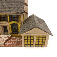 Elaborate Wood and Cardboard Folk Art Yellow House with Garage
