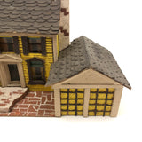 Elaborate Wood and Cardboard Folk Art Yellow House with Garage
