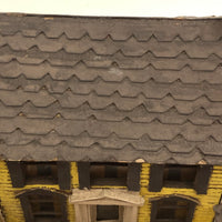Elaborate Wood and Cardboard Folk Art Yellow House with Garage