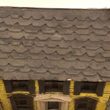 Elaborate Wood and Cardboard Folk Art Yellow House with Garage