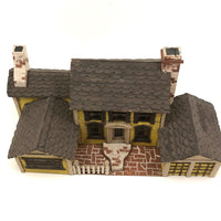 Elaborate Wood and Cardboard Folk Art Yellow House with Garage